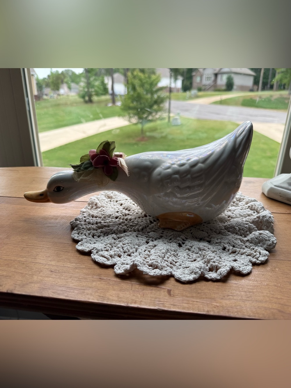 Vintage Ceramic Duck with Flower Accent - White